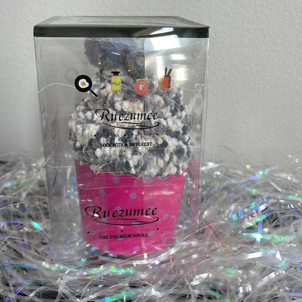 Confetti Cupcake Socks with Pom Poms in Box